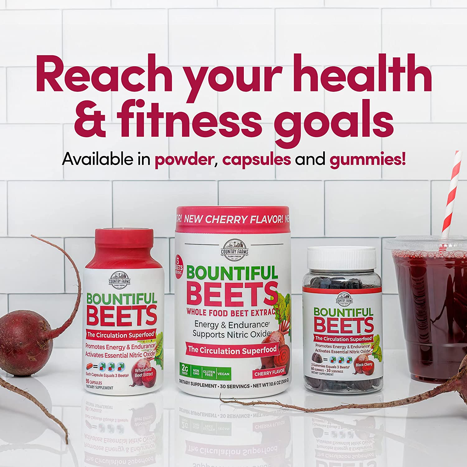 Country Farms Bountiful Powder Beets Extract, Natural Flavor, 10.6oz 4-Pack