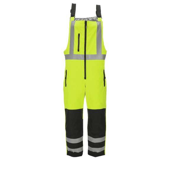 RefrigiWear HiVis Insulated Softshell High Bib Overalls - Reflective, Water-Resistant, 30°F Comfort Rating, Durable High-Visibility Workwear