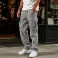 thumbnail image 5 of Men's Heavyweight Cargo Sweatpants Fleece Joggers with Pockets Elastic Waist Casual Athletic Lounge Pants Light Gray 3XL, 5 of 8