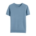 thumbnail image 5 of Oversized Sweaters for Women Solid Color Casual Crew Neck Knit Tops Loose Short Sleeve Sweater Blend Knitwear, 5 of 5