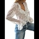 thumbnail image 3 of Blusa Elegante de con Volantes, Cuello en V y Mangas Acampanadas con Estampado Floral y Lazo Frontal para Mujer Colorido M, 3 of 10