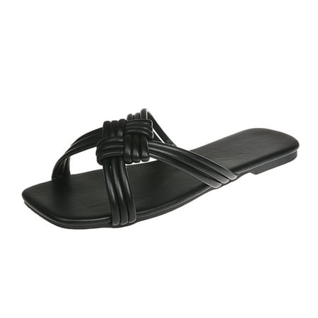 

Black & Friday Deals under 10 Womens Sandals Clearance Hand-woven Flat Slippers Women s Cross-border Cross-strap Beach Sandals