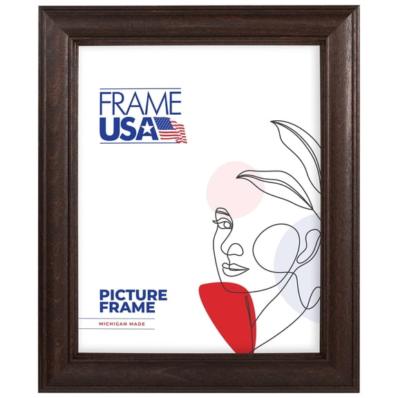 11x14 Picture Frame – Brown Americana Style 59504-935, 1.25 Inch Wood Moulding, Includes Glass and Backing – Wall Display Frame for Art, Posters, or Photos – Frame USA