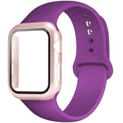 Glass+Case+Strap For Apple Watch band 44mm 40mm 38mm 42mm 40 44 mm Silicone Smartwatch Strap and PC screen protector Cover iWatch 3 4 5 6 SE Wristbands - New Purple