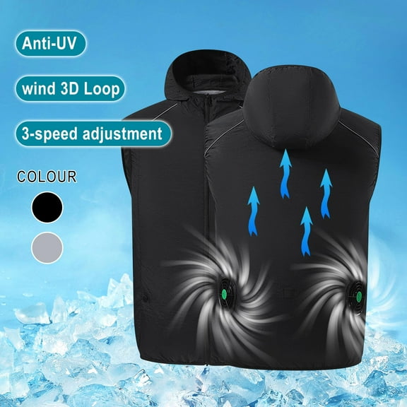BADHUB 2025 New Air Conditioned Built-in Fan Sleeveless Hoodie Jacket for Men USB Charging Outdoor Hiking Climbing Summer Vest Jacket M-4XL Black