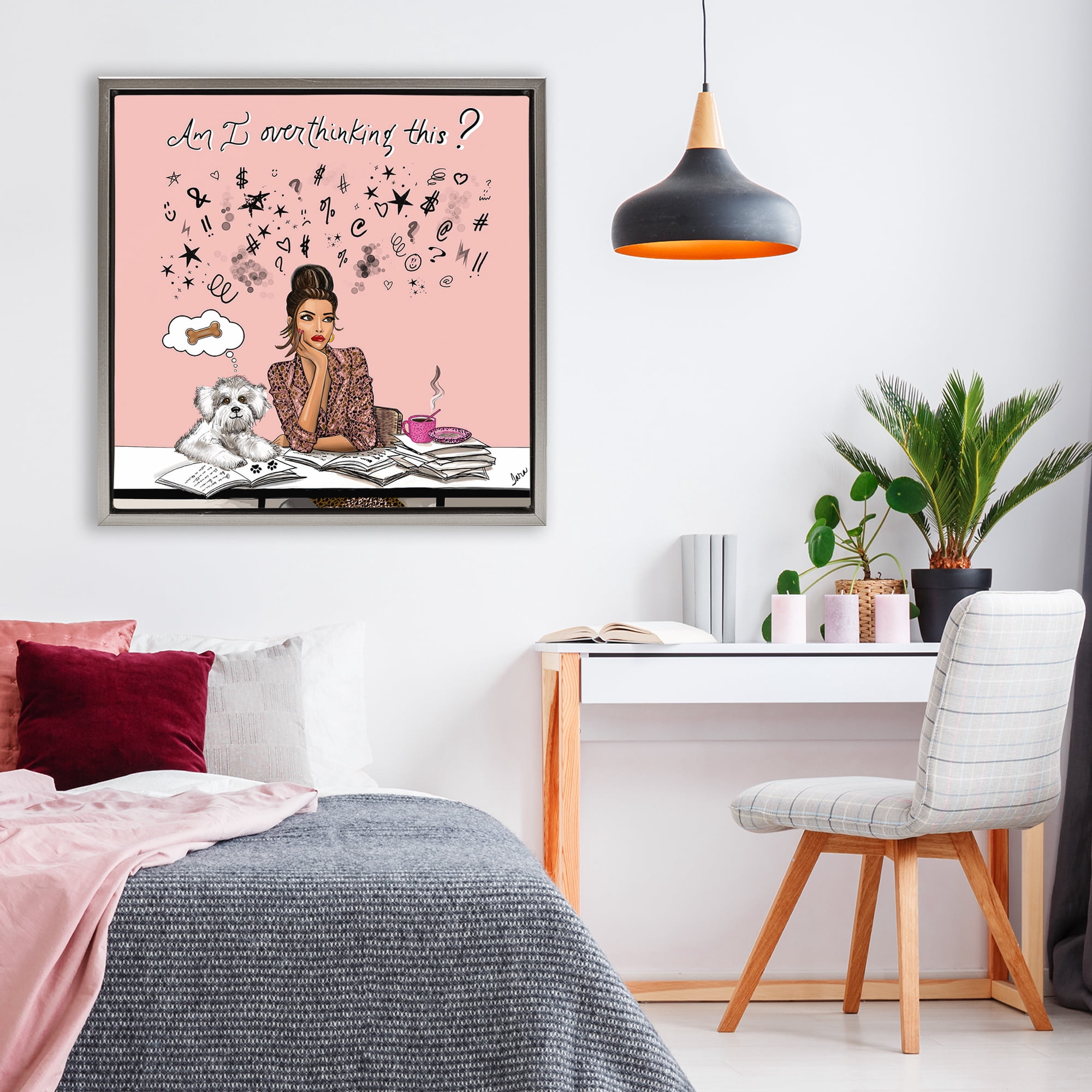 Stupell Industries Overthinking Reflection with Puppy Gray Framed Floater Canvas Wall Art, design by Tara Boone