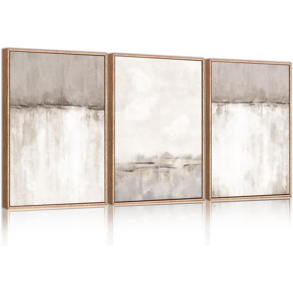 Large Neutral Gray Tan Framed Canvas Wall Art Set, Abstract Textured Wall Decor, Minimalist Wall Pinting, Modern Illustrations Art Print for Living Room, Bedroom, Office -16"x24"x3