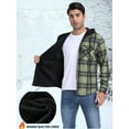 thumbnail image 6 of GIRUNS Men's Plaid Shirts Jacket Fleece Flannel Lined Long Sleeve Shirts Sherpa Button Down Coat With Hood Black Light Green 2XL, 6 of 9
