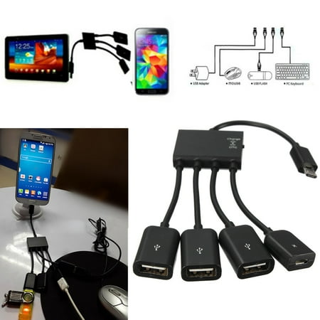4 Port Micro USB Host OTG Hub Power Adapter Charging Cable for Samsung Android Phone & usb Tablet PC