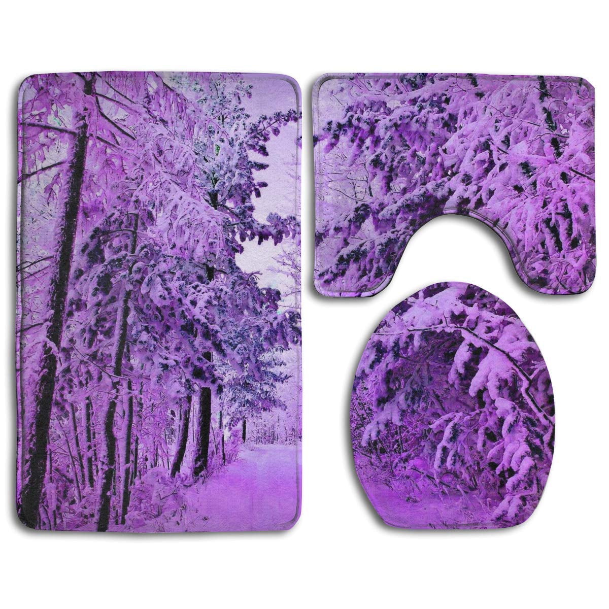 GOHAO Purple Winter 3 Piece Bathroom Rugs Set Bath Rug ...