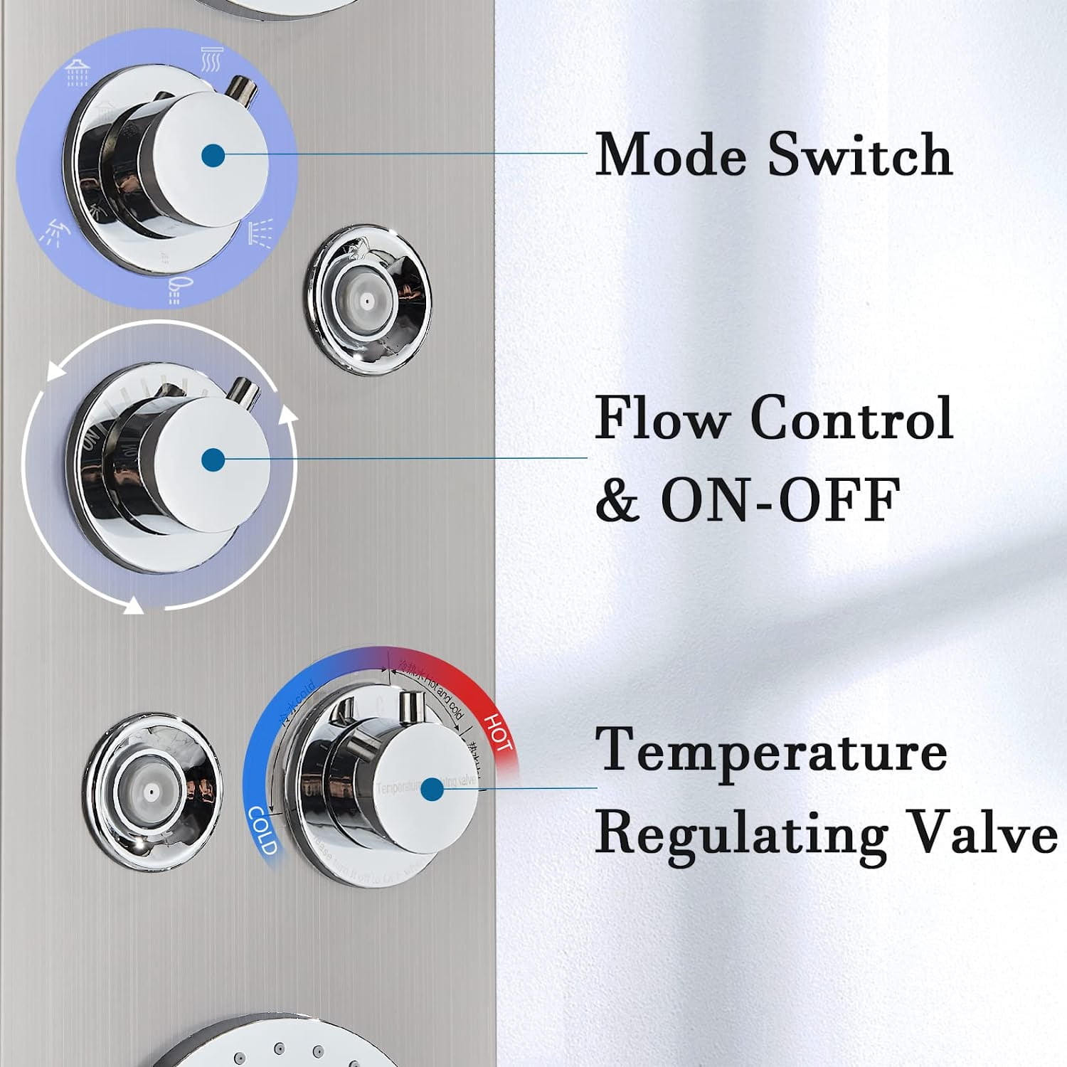 Zovajonia Led Shower Panel Tower System,50 Inch Multi-Function Shower Tower ，Waterfall Showerhead，Shower jets，Brushed Nickel Rain Shower System