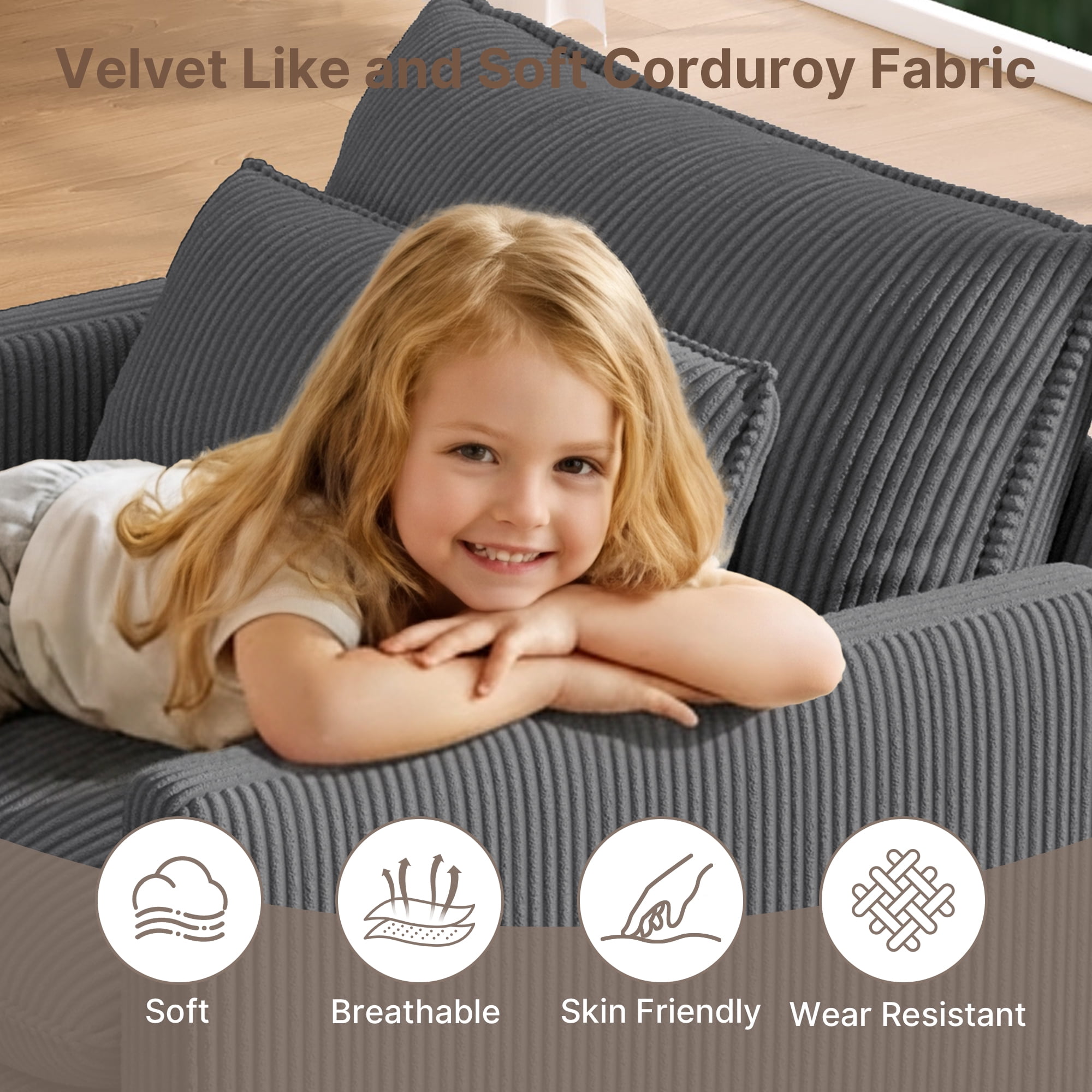 Cloud Accent Chair, Corduroy Single Sofa Chair, Cloud Deep Seat Armchair with Removable Washable Zipper Cover, Memory Foam Cushion with Pillow, Modern Leisure Lounge Chair for Living Room , Dark Gray