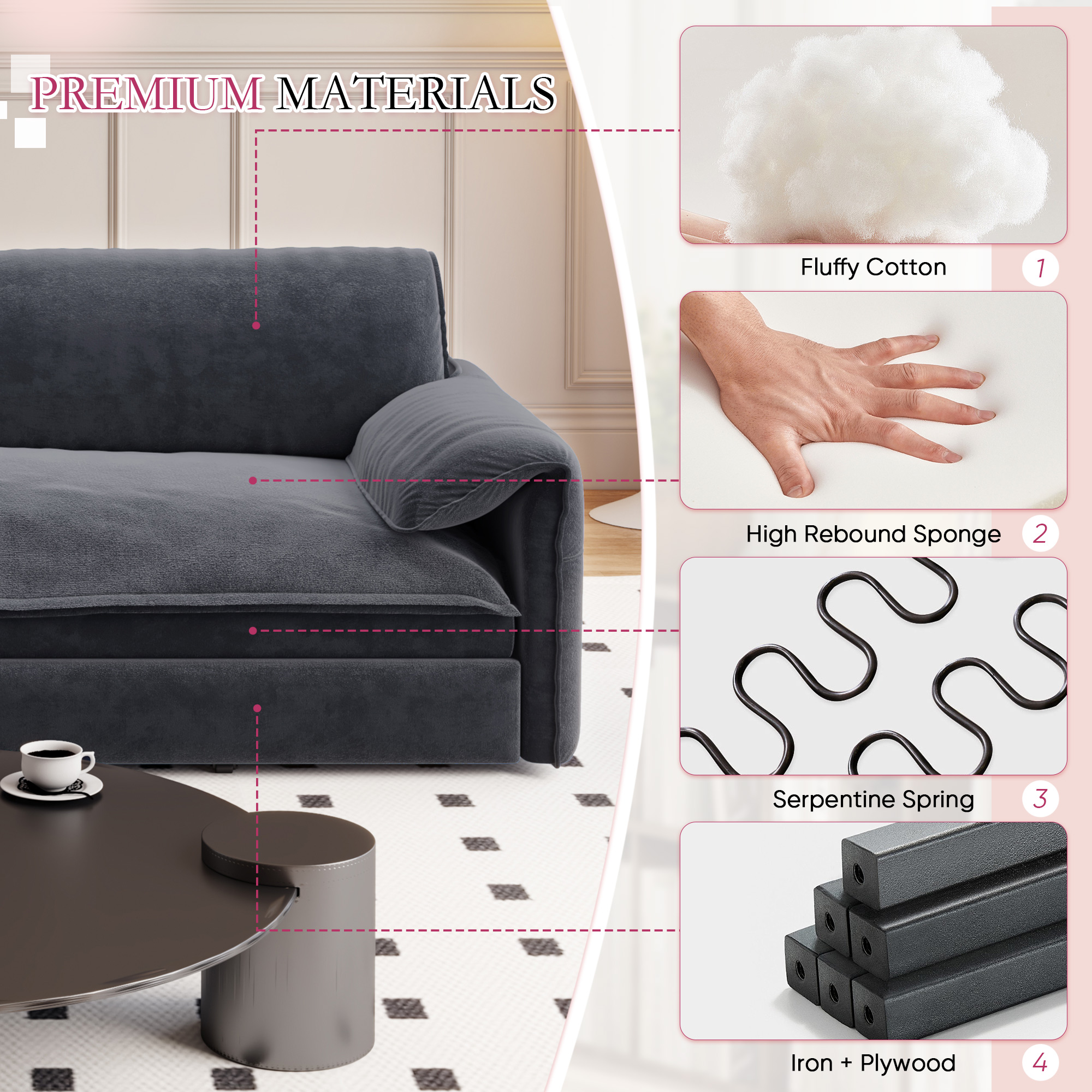 Timbernest 66" Futon Sofa Bed, 3 in 1 Convertible Sleeper Sofa Queen Size with Side Storage, Velvet Pull Out Sofa Bed, Gray