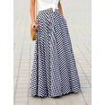 thumbnail image 3 of Sky Blue Gingham High Waist Flowing Maxi Skirt, Casual A-Line Skirt With Side Pocket, 3 of 4