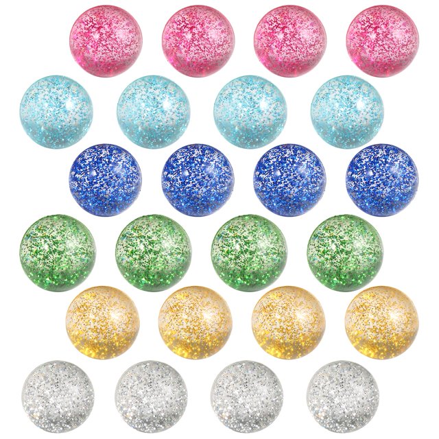 Pelotas hinchables con purpurina, 32 mm, 6 colores, para niños, 24 unidades