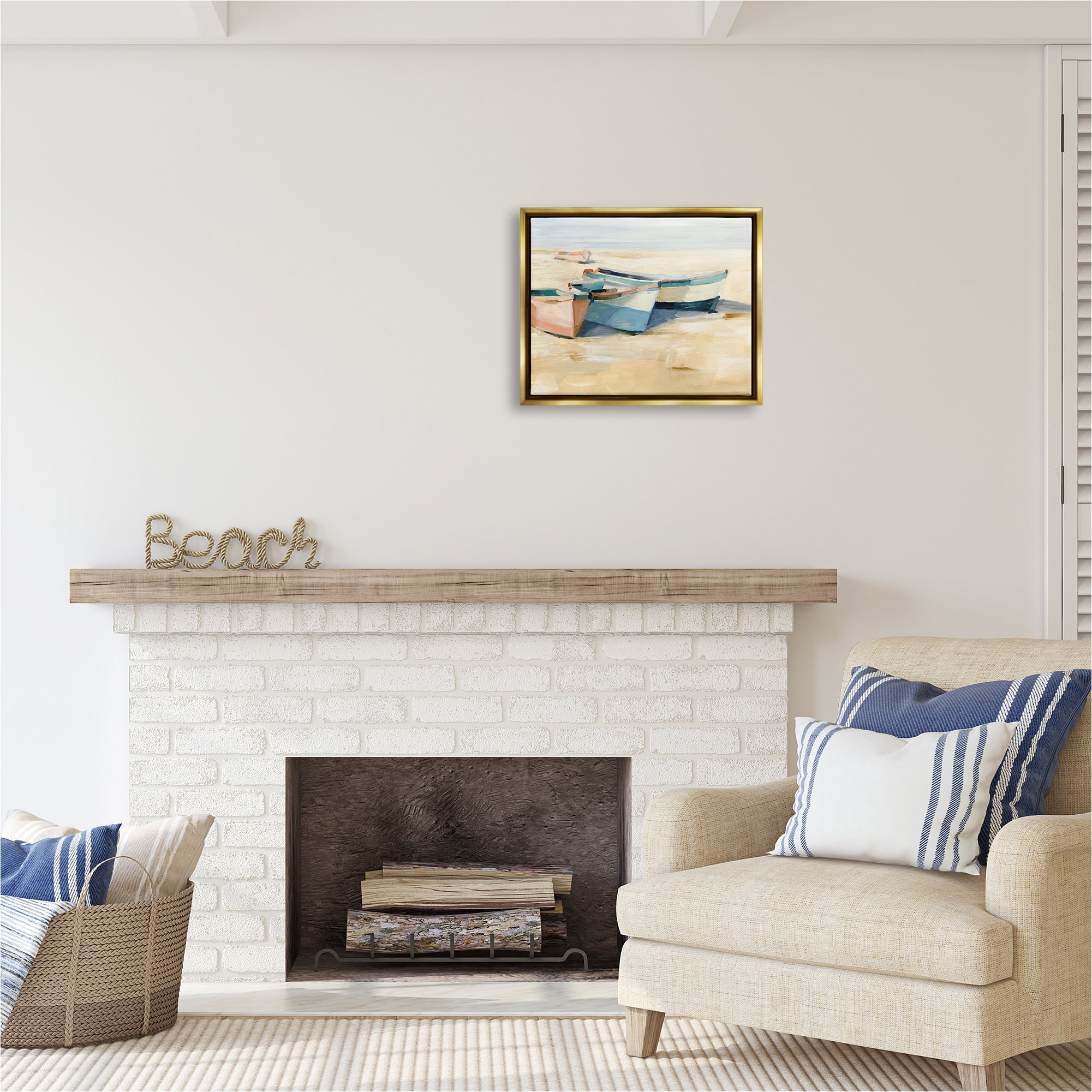 Stupell Industries Docked Boats Painting Transportation Painting Gold Floater Framed Canvas Art Print Wall Art, 21 x 17