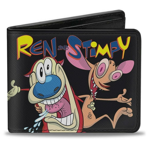 Nickelodeon Wallet, Bifold, Ren And Stimpy Buddy Pose Black, Vegan Leather