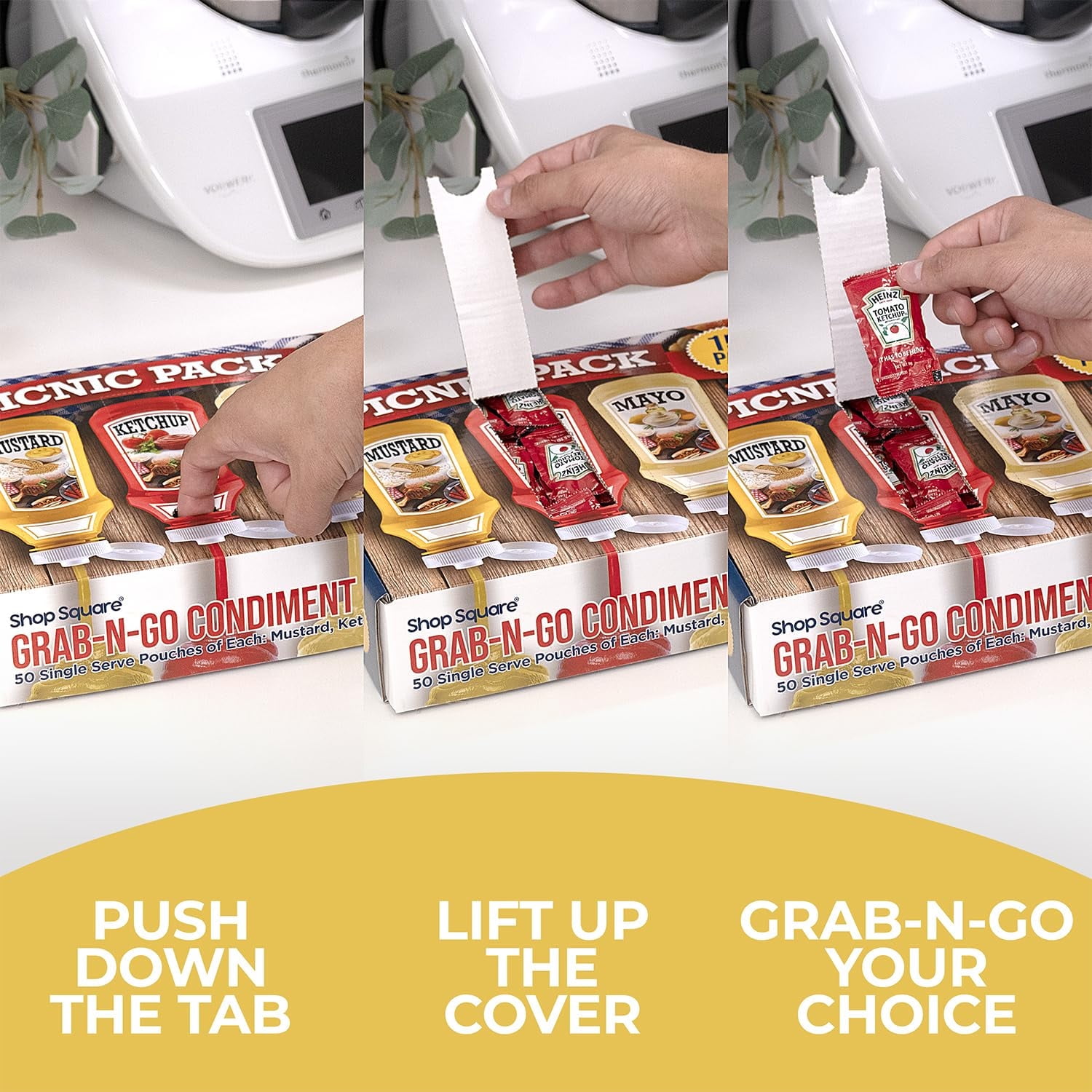 Grab-n-Go Condiment Packs - 150 Count, Ketchup, Mustard, and Mayo - Great for Picnics, Boxed Lunch, BBQ, Travel, Picnic and Parties (50 Each)