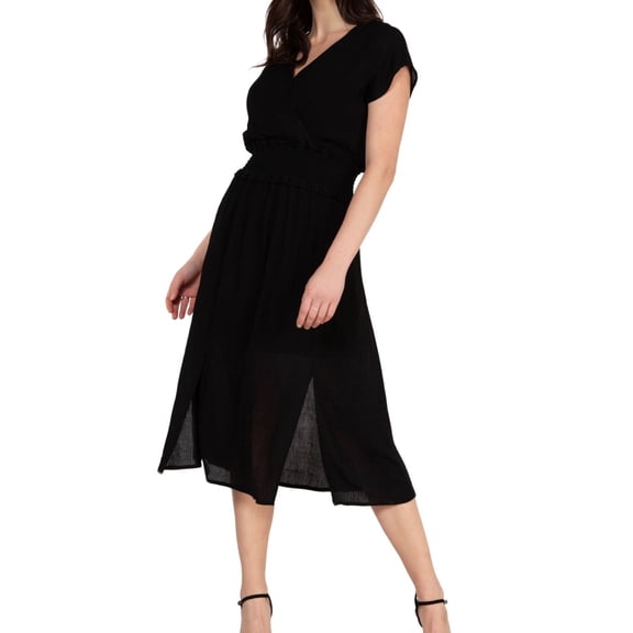 Dex Womens Smocked Waist Midi Dress, Black, X-Small