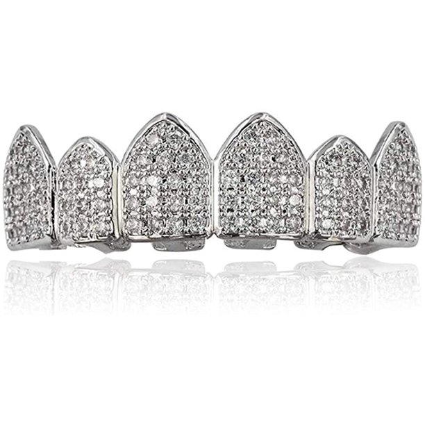 Parrilla Iced-Out Grillz chapada en oro de 18 quilates con barras de moldura adicionales incluidas Xemadio LRWJ452-6