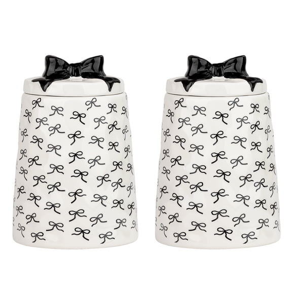 10 Strawberry Street Bella Canister, Black Bow, Set of 2