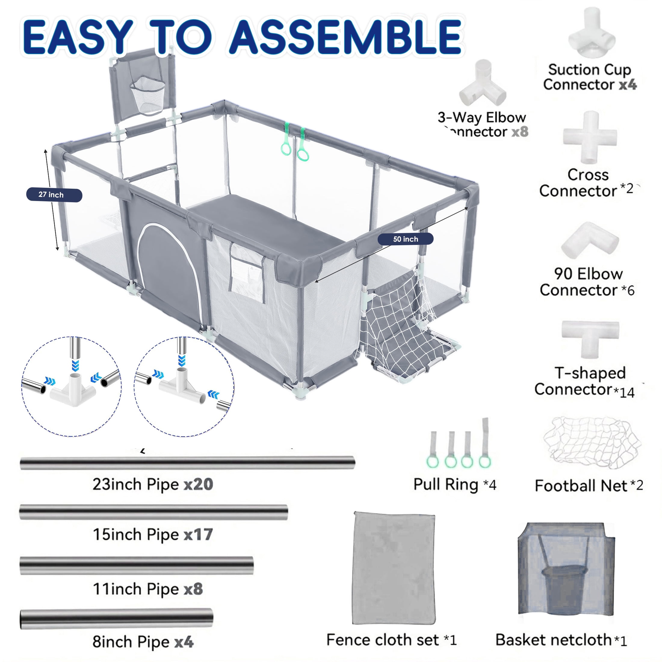 HioHa Pet Large Playpen, Family Big Playard with Basketball Hoop, Portable Pet Fences, Foldable Play Fence with Storage Bag