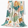 thumbnail image 2 of Jungle Animals Behind Tropical Leaves in Soft Colors, Playful Pastel for Animal Illustration Enthusiasts, Just Because Gift, Flannel Blanket with Home Decor for Bedroom and Living Room, 2 of 9