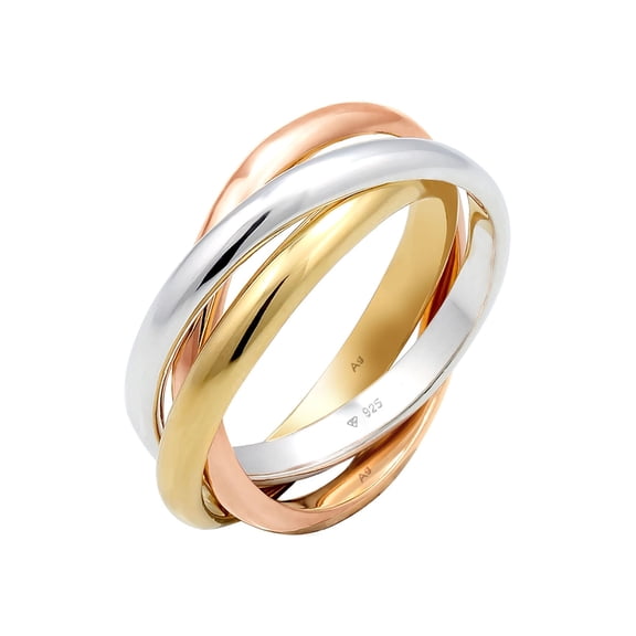 Elli by Julie & Grace Women Tri-Colored Rolling Ring 925 Silver Size 6-8