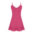 thumbnail image 5 of Nightgowns for Women Soft Pajama Dress Lace Trim Deep V Neck Spaghetti Strap Sleep A-line Mini Dresses (L, Hot Pink), 5 of 7