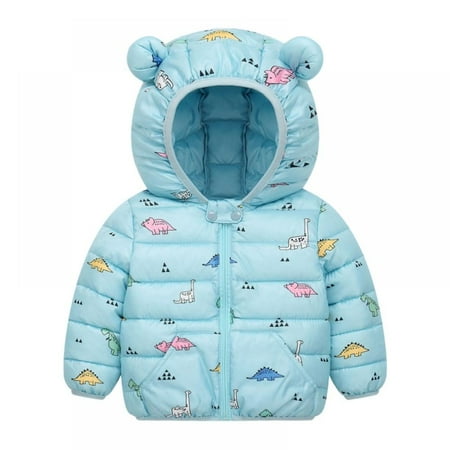 

Baby Boys Girls Light Puffer Jacket Cartoon Dinosaur Hoodie Coats Winter Down Cotton Outwear