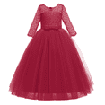 thumbnail image 5 of FYMNSI Flower Girl Dress for Wedding Vintage 3/4 Sleeves Floral Lace Princess Dresses Party Evening Dance Formal Long Gown Tulle Bow Pageant Maxi Dress 13-14 Years Wine Red, 5 of 9