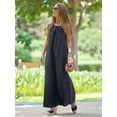thumbnail image 2 of Womens Halter Neck Side Slit Linen Style Casual Vacation Dress Beach Holiday Summer Long Dress Black L, 2 of 7