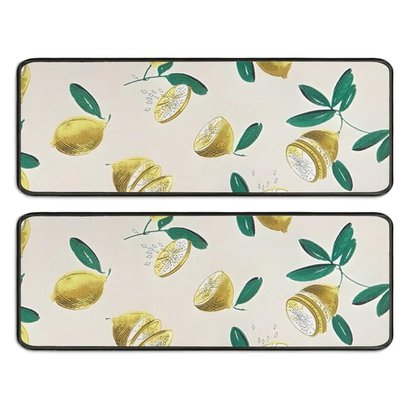 Kitchen Rugs Sets Of 2,Yellow Lemon Fruit Slices Beige Pattern Anti Fatigue Kitchen Mat Rugs Non Slip Washable,Decorative Kitchen Floor Mats for Kitchen,Sink,Laundry,17"x47" 17"x47"