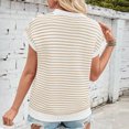 thumbnail image 6 of Elvqul Womens Tops Beige Holiday Sweater Stripe Print Cotton Juniors Round Neck Short Sleeve Pullover Tops, 6 of 7