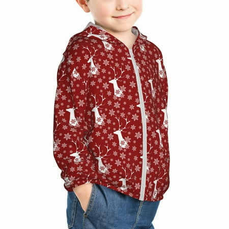 

Uemuo Christmas Deer Head Pattern Rash Guard for Boys Girls Long Sleeve Swim Shirts UPF 50+ UV Sun Protection Hooded Fishing Shirt with Pocket for Kid-18 Months