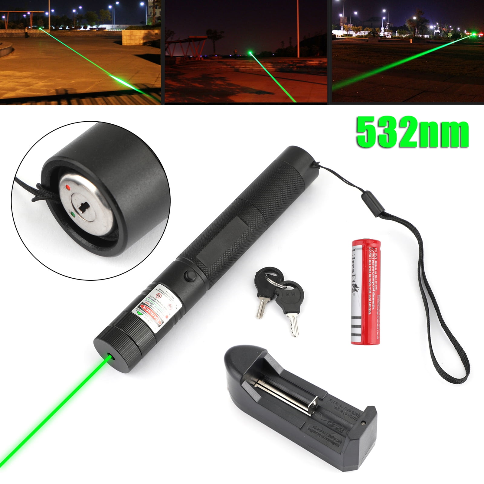 Military 532nm Green Laser Pointer Pen Zoomable Visible Beam Light+18650+Charger 