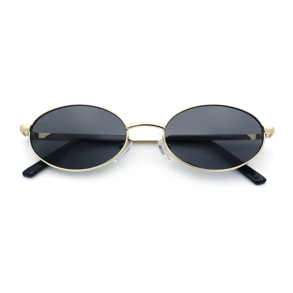 Hipster Classic Oval Hustler Metal Rim Retro Fashion Sunglasses Gold - Black