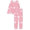 thumbnail image 4 of Renewold Splendid Women's Long Sleeve Lounge Top and Cozy Bottom Pant Pajama Set Love Letter Heart Print Pj Fall Winter Night Sleepwear Size 2XL, 4 of 5
