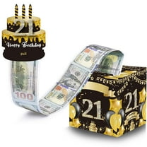 JESTAR Birthday Money Gift Box with DIY Stickers for 21th Birthday, Surprise Money Boxes for Cash Gift with Pull Out Happy Birthday Day Card and 50Pcs Transparent Bags
