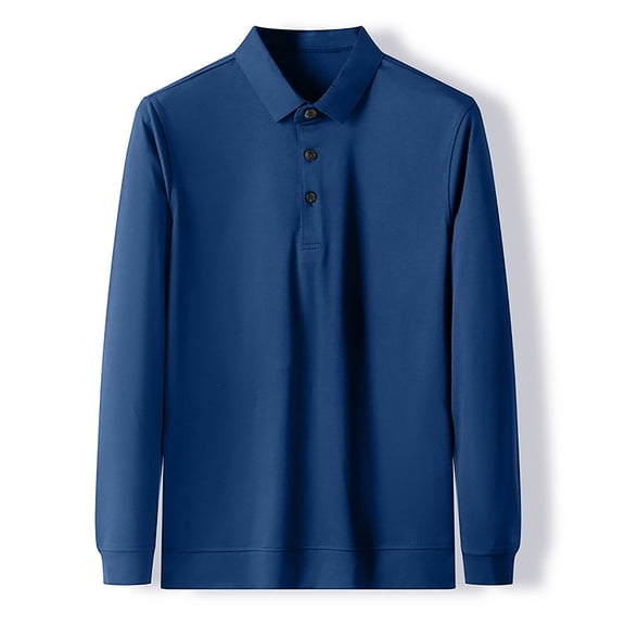 Men's Polo Shirts Long Sleeve Button Tees Shirts Slim Fit Blue T Shirt Men