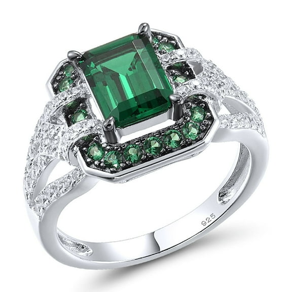 Santuzza 925 Sterling Silver Green Spinel Cubic Zirconia Cushion Shape Ring for Women