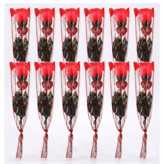 BlinkL 12 Pcs Red Rose Flowers Lights Valentines Day Glowing Artificial Silk Rose Flowers Single Stem Lighted Fake LED Rose Bouquet Faux Realistic Rose for Wedding Birthday Bridal Shower Decor