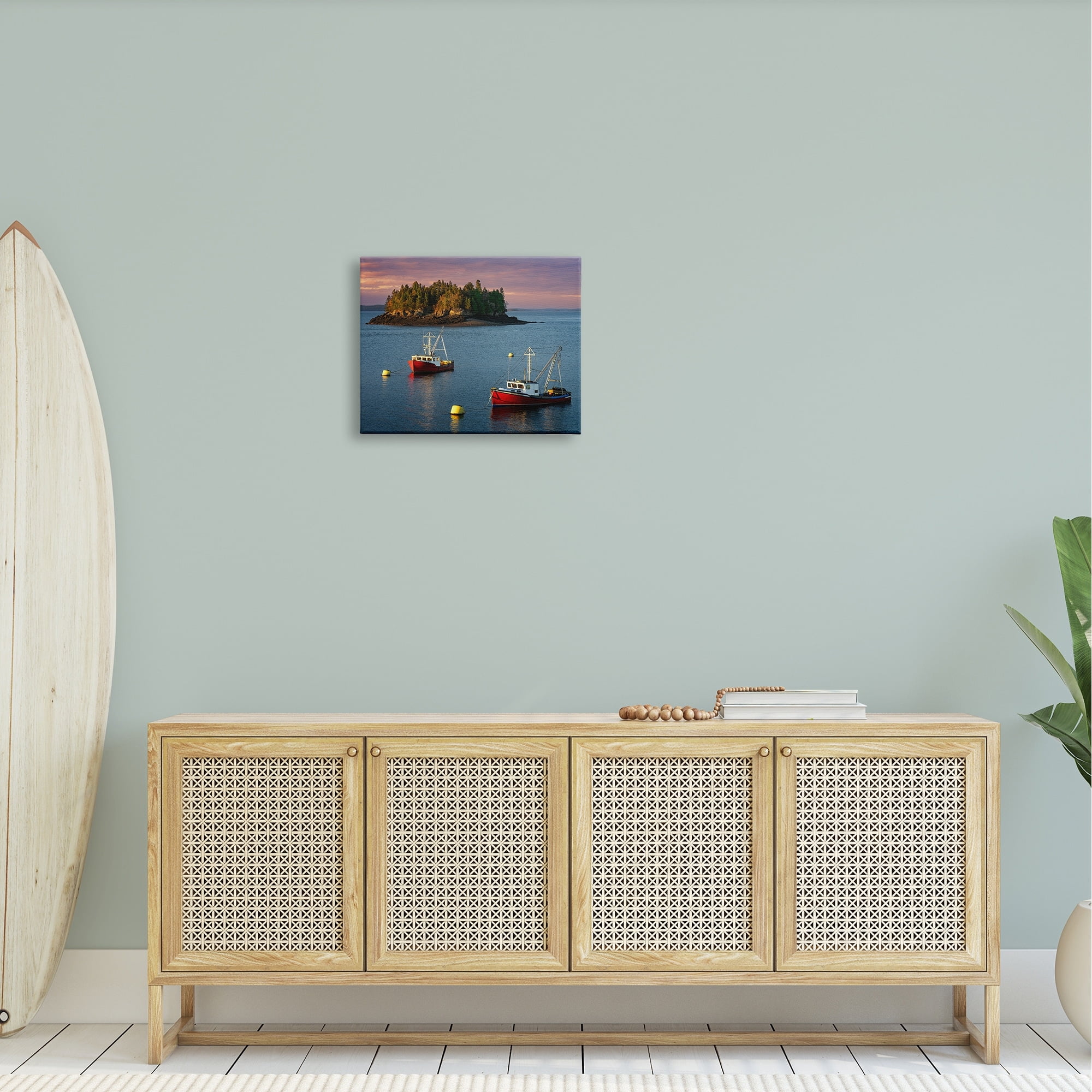 Stupell Boats Sailing Ocean Island Landscape Photography Gallery Wrapped Canvas Print Wall Art