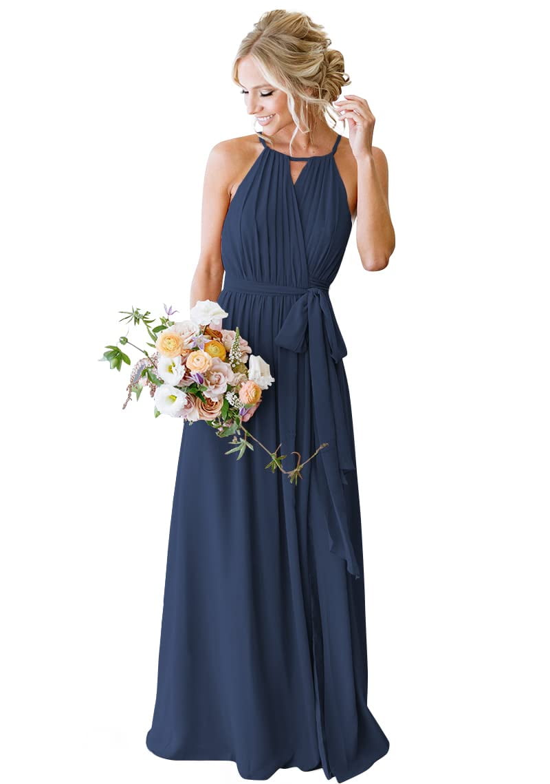 Vestidos largos de chiffon estilo halter para damas de honor Azalea Tallas Grandes