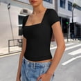 thumbnail image 7 of Htigea Women's Square Neck Crop Tops Short Sleeve Slim Fitted Summer Basic T Shirts for Going Out Black XXL, 7 of 7