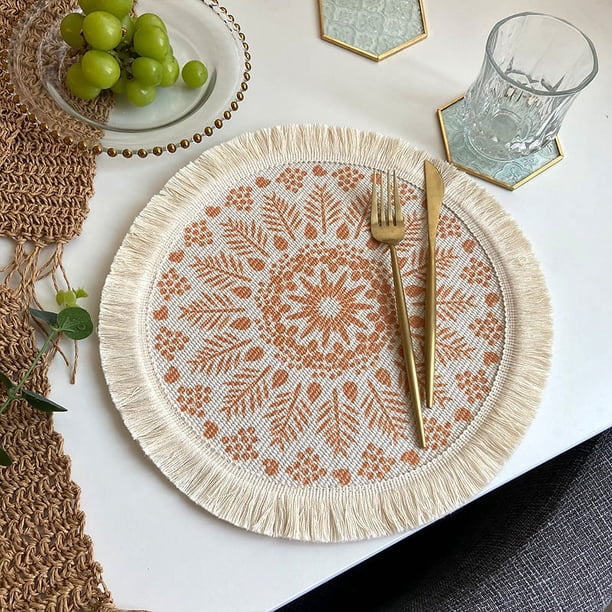 Mantel individual de algodón tejido de estilo bohemio de lujo ligero, tapete de aislamiento térmico con borlas de tela nórdica, tapete para ollas antiquemaduras, tapete decorativo para el hogar