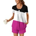 thumbnail image 4 of cfhntfmh Womens 2 Piece Pajama Sets Short Sleeve Fashion Color Block Pleated Buttons Tunic Shirts Casual Shorts Sleepwear Sets, 4 of 7