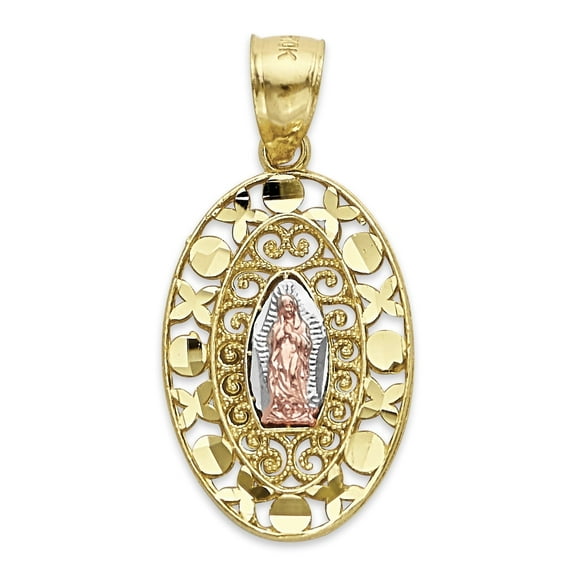 Solid 10k Tricolor Gold Our Lady of Guadalupe Pendant - Religious Jewelry Gifts for Women