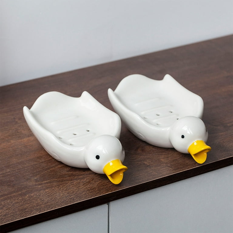 Soap Dish Self Draining Soap Holder Cute Duck Shape Soap Rack for