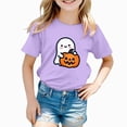 thumbnail image 6 of CAUYDY Halloween Pumpkin Ghost Graphic Pajamas for Kid Girls Short Sleeve Shirt Kids Cute Casual Sleepwear Top Sizes 3-4 Years, 6 of 6